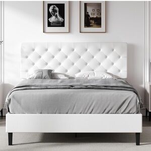Amazon White Tufted Headboard Bed